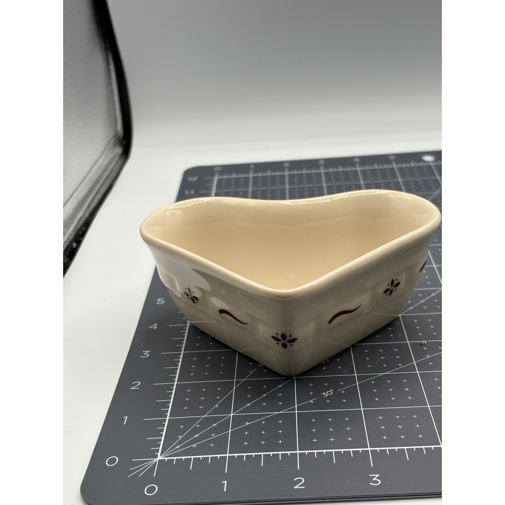 Longaberger Pottery Heart Shaped Bowl Heritage Blossom Cream Burgundy Stoneware